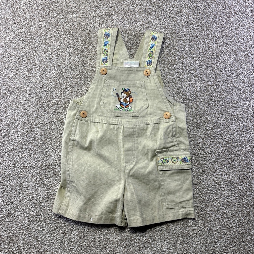 B.T. Kids Overalls Infant Boys 18M Beige Yogi Bear Camping Shortalls Romper